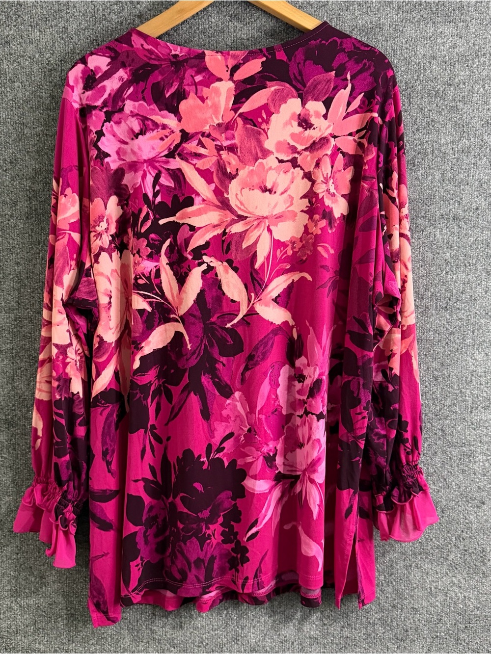 Susan Graver 3X Liquid Knit Tunic Top Pink Magenta Floral Rhinestone Keyhole - Picture 2 of 8